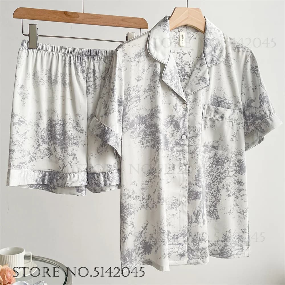 Mode imprimé fleur 2 pièces Pyjamas ensemble femmes vêtements de nuit printemps été pantalon costume