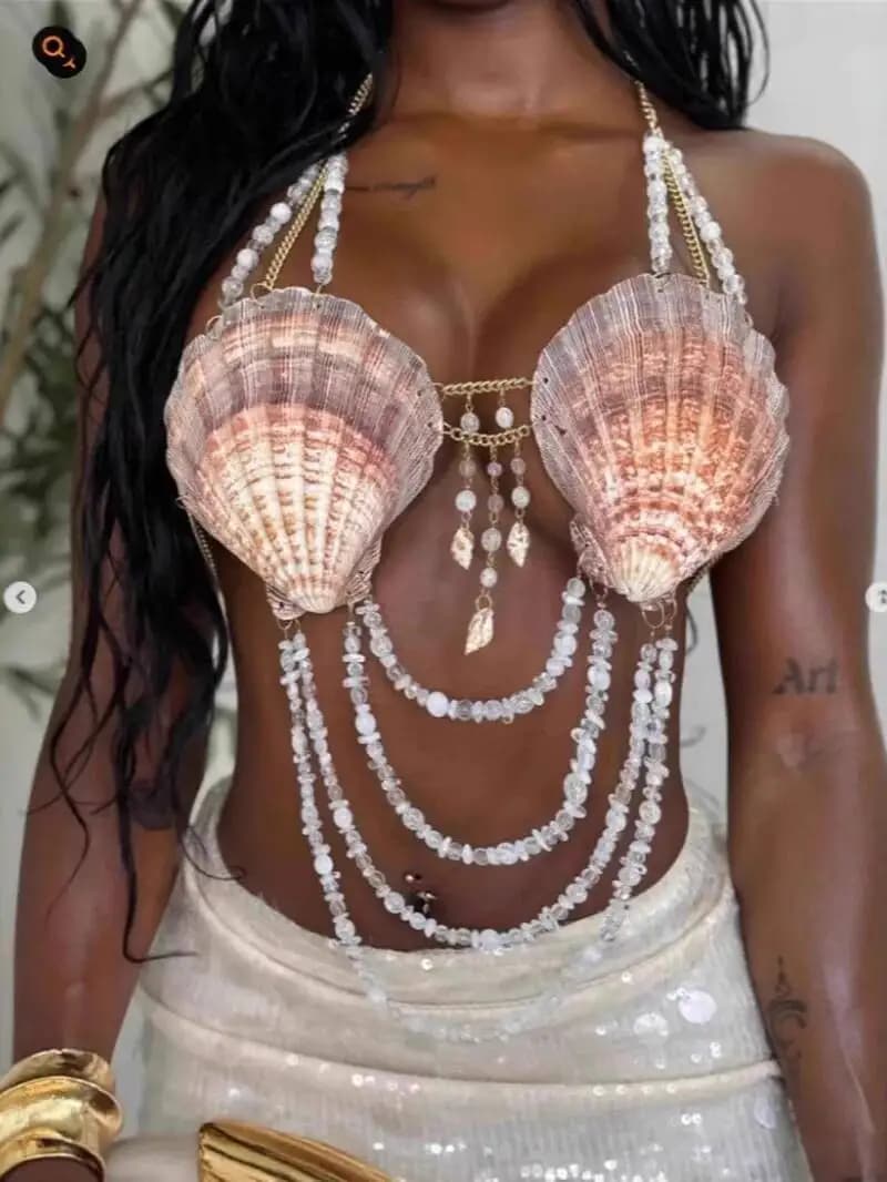 Coquille à la main chaîne de perles chaîne de corps sangle de plage Sexy haut à licou plage Vaction 
