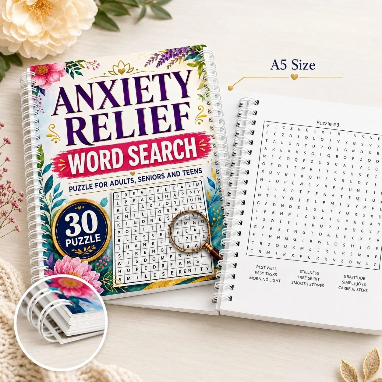 Livre de puzzles de mots pour soulager l'anxiété pour adultes |   Activités relaxantes et pleines d'