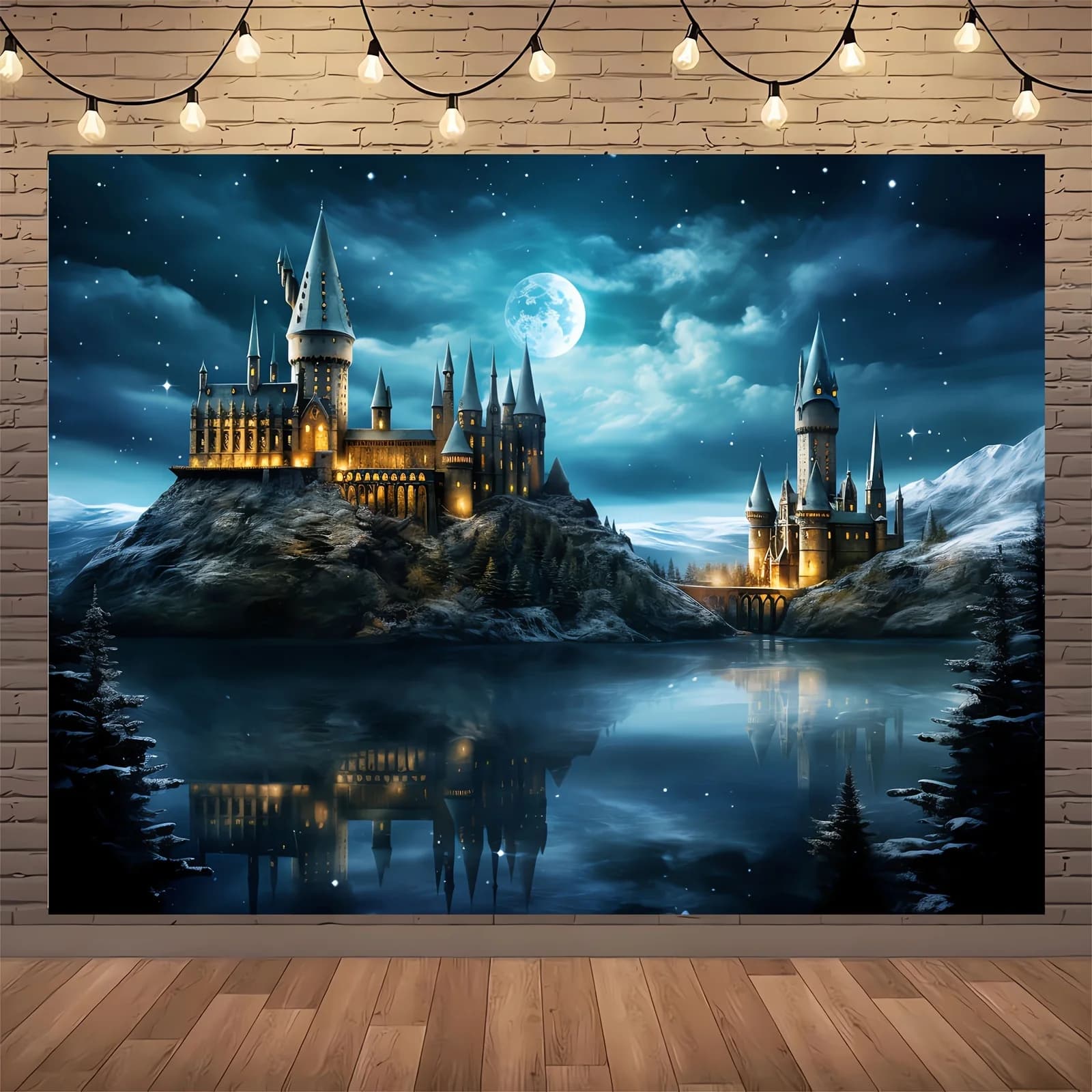 Fond de photographie de château magique, monde des sor32.dll, ciel nocturne, lune, pluie, décoration