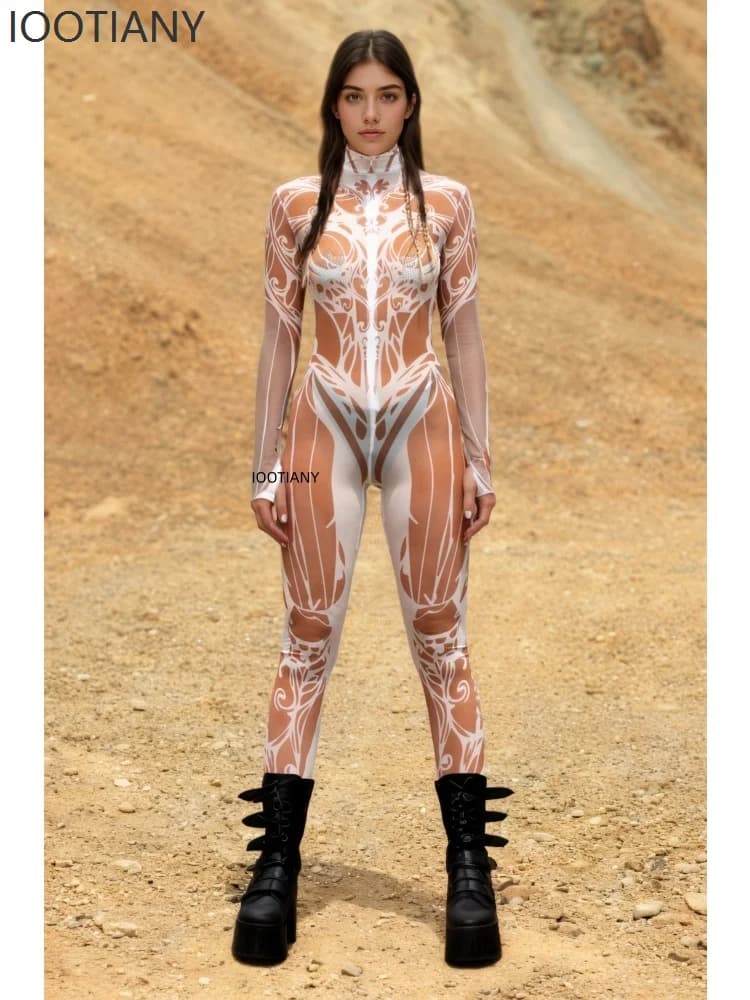 Body en maille pour femmes, peinture artistique Sexy, Costume de Cosplay de fête de carnaval d'hallo