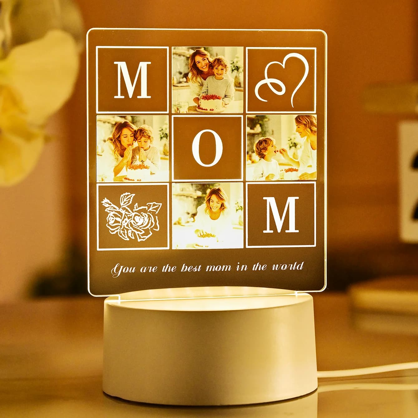 Veilleuse en acrylique personnalisable, équipée d'images et de texte, idéale pour la décoration quot