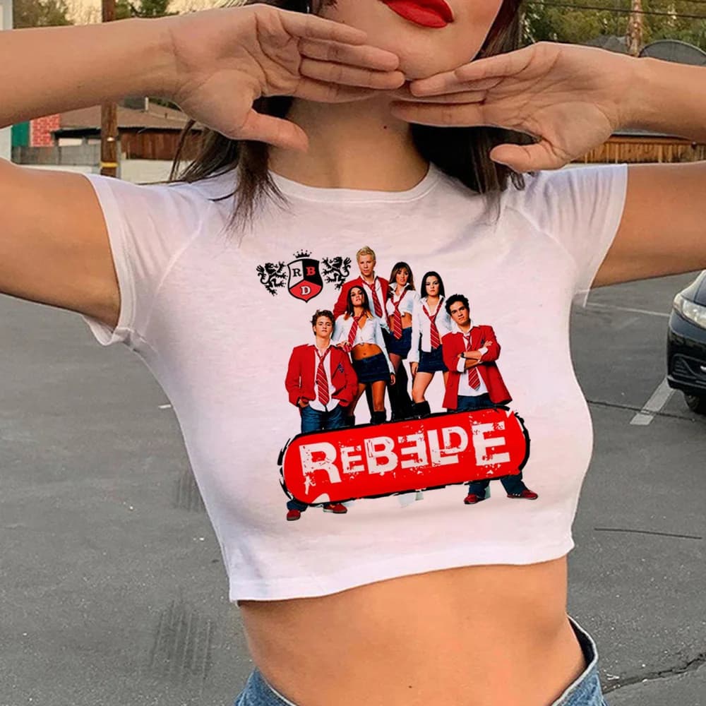 Rbd-Crop Top graphique esthétique pour fille, t-shirt gothique manga, hippicopter, années 2000 et 90