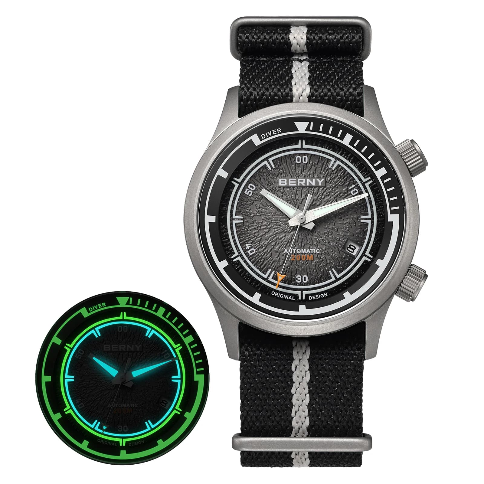 BERNY – montre de plongée en titane pour hommes, 20ATM, Super lumineuse, automatique, mécanique, mon