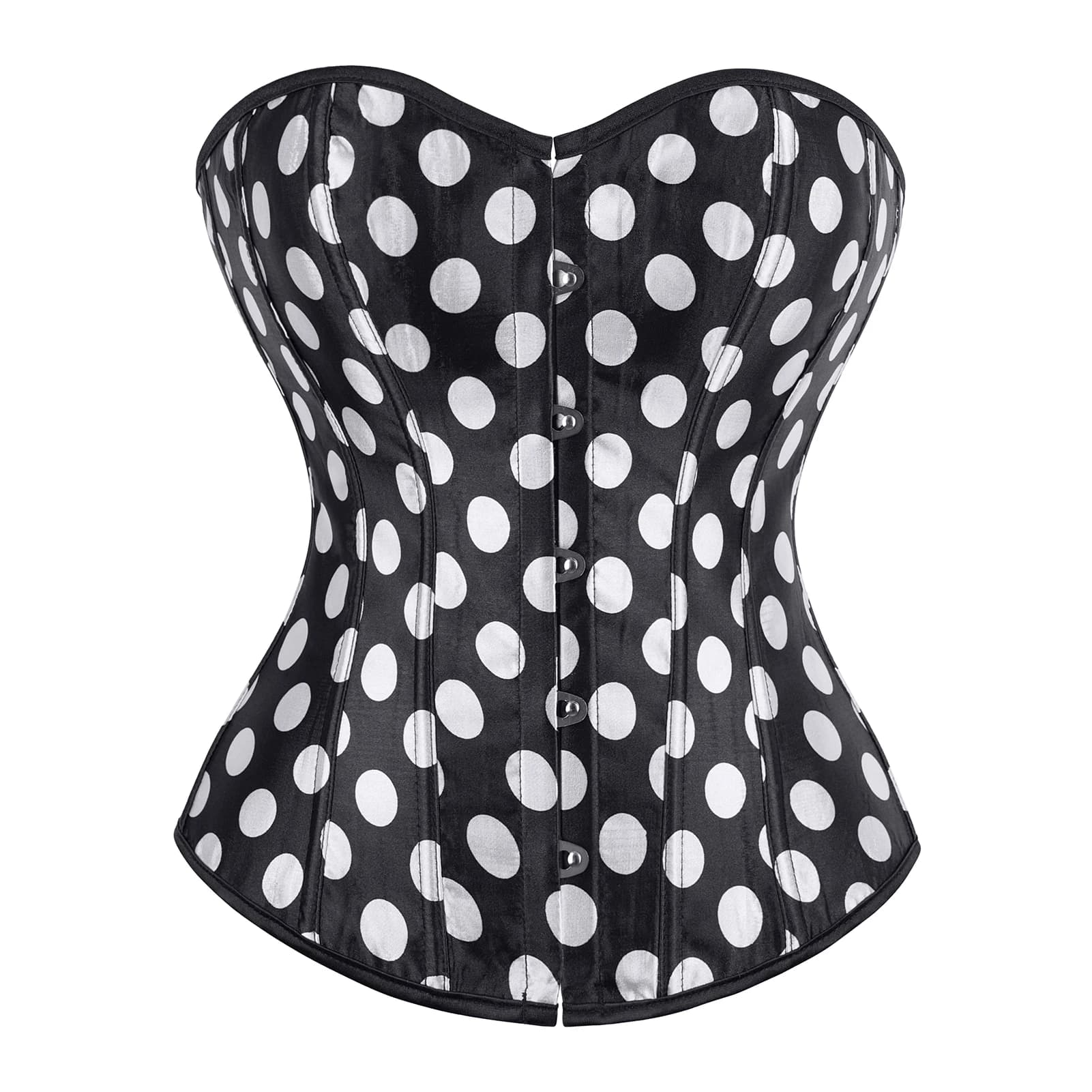 Corset bustier en satin pour femme, motif à pois, vintage, à lacets, avec baleines, style burlesque,
