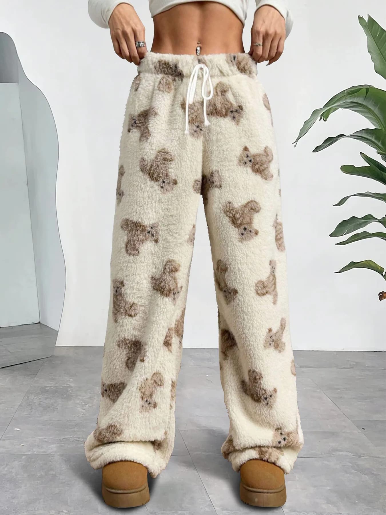 Teddy pyjamas pantalon moelleux femmes hiver chaud épais vêtements de nuit pantalon PJ pantalon noël