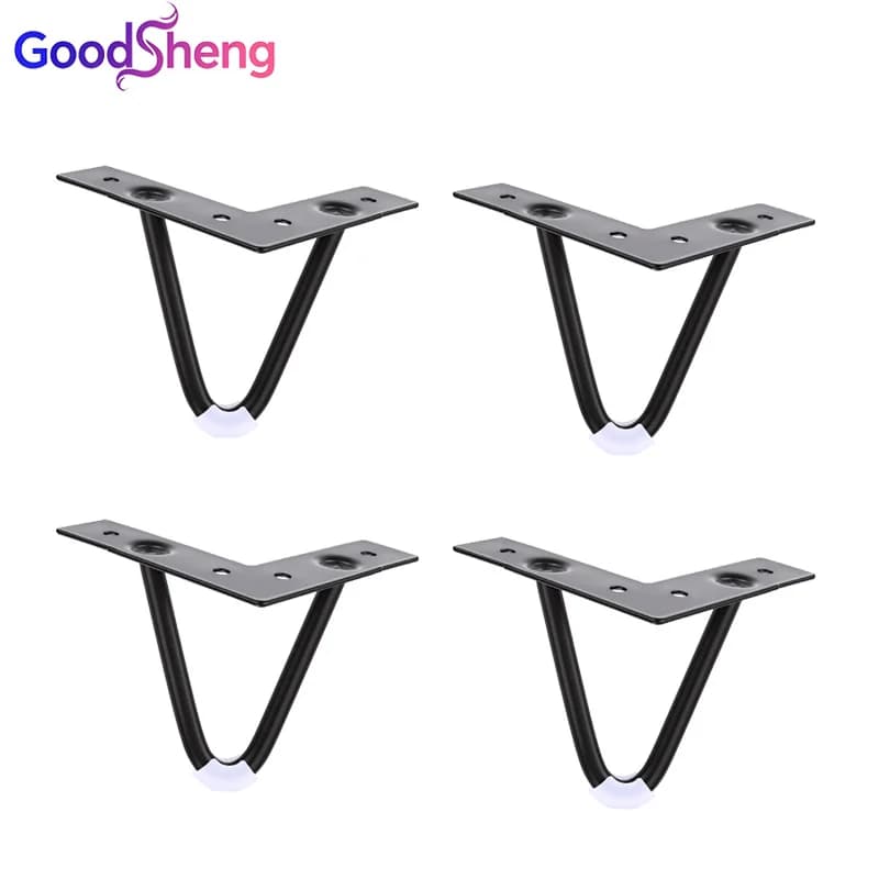 Ensemble de 4 pieds de meubles en métal avec protections pour le sol, pour table de chevet, table ba