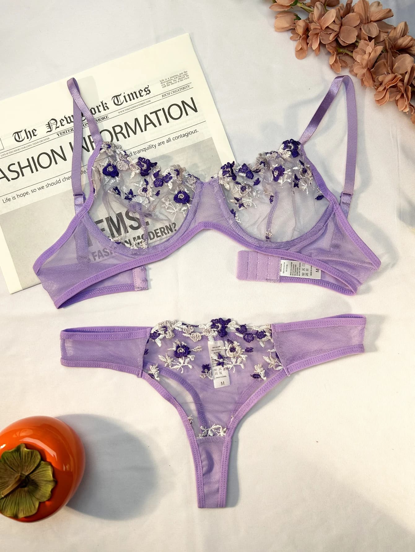 Violet Sexy Lingerie femme dentelle sous-vêtements transparents fée broderie bref ensembles soutien-