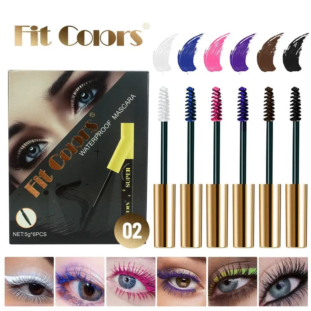 6 couleurs/ensemble Mascara coloré crème bleu vert durable Mascara imperméable Curling cils épais Cu
