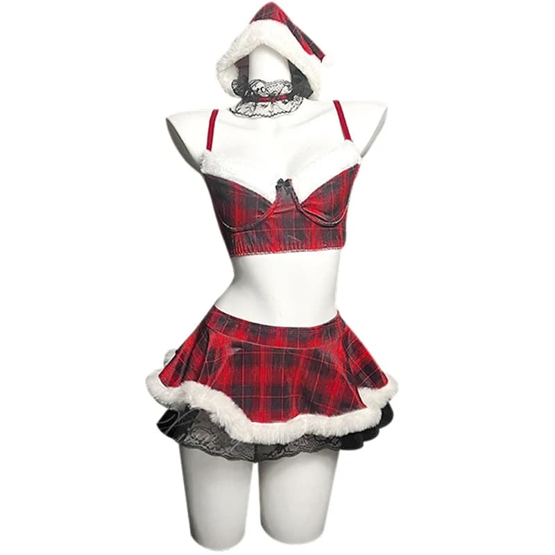 Ensemble de Lingerie Sexy sur le thème de noël, uniforme d'étudiant, Style dames, tentation Cosplay,