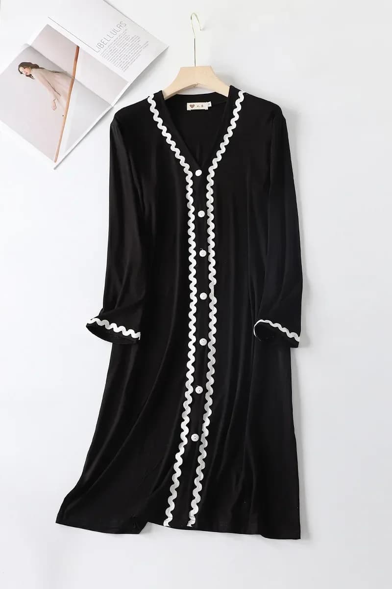 2026 femmes à manches longues col en v chemises de nuit mode boutonné Cardigan Robe de nuit ample dé