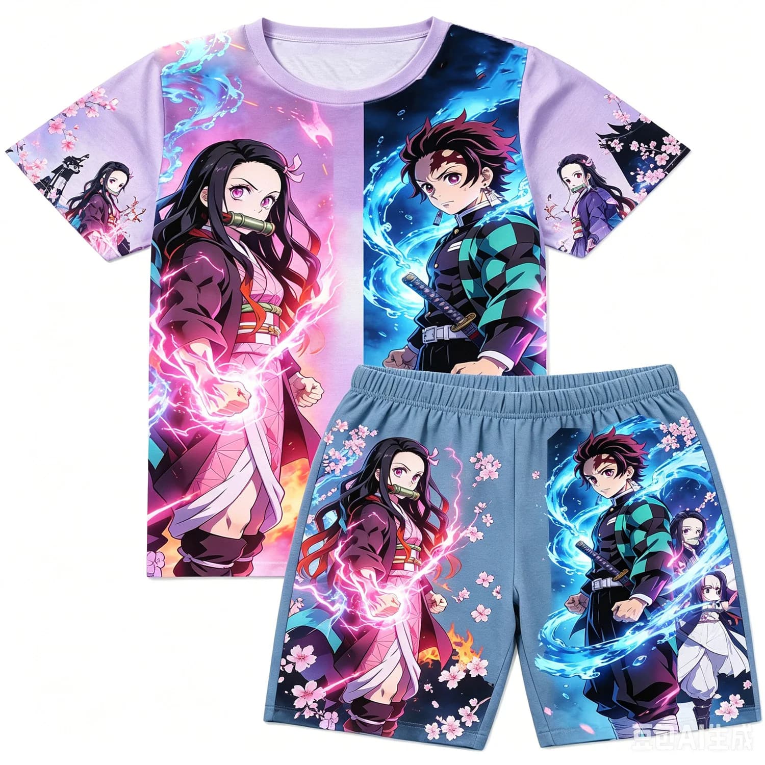 Ensemble t-shirt et short Demon Slayer Doma avec imprimé rouge éclaboussant pour hommes, femmes et e