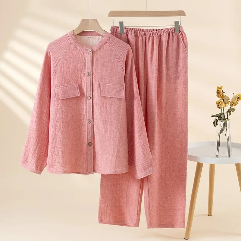 2025 coton et lin pyjamas pour femmes automne à manches longues pantalon ensemble de vêtements de dé