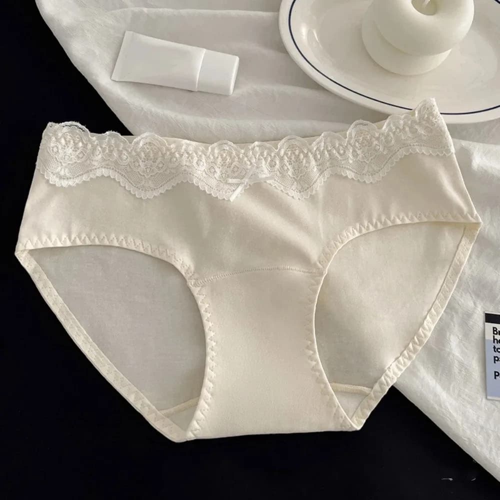 Culottes en coton à nœud et dentelle, taille mi-haute, transparentes, pour femmes, douces, sans cout