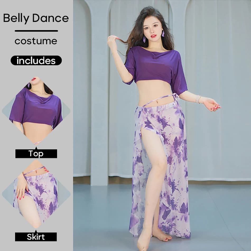 Costume de spectacle de danse du ventre pour femmes, haut + jupe fendue, Costume de danse, tenue de 