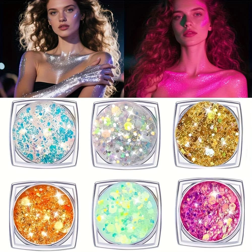 Gel à paillettes scintillantes dans la nuit, 6 pièces, à base d'eau, grosses paillettes pour Mardi G