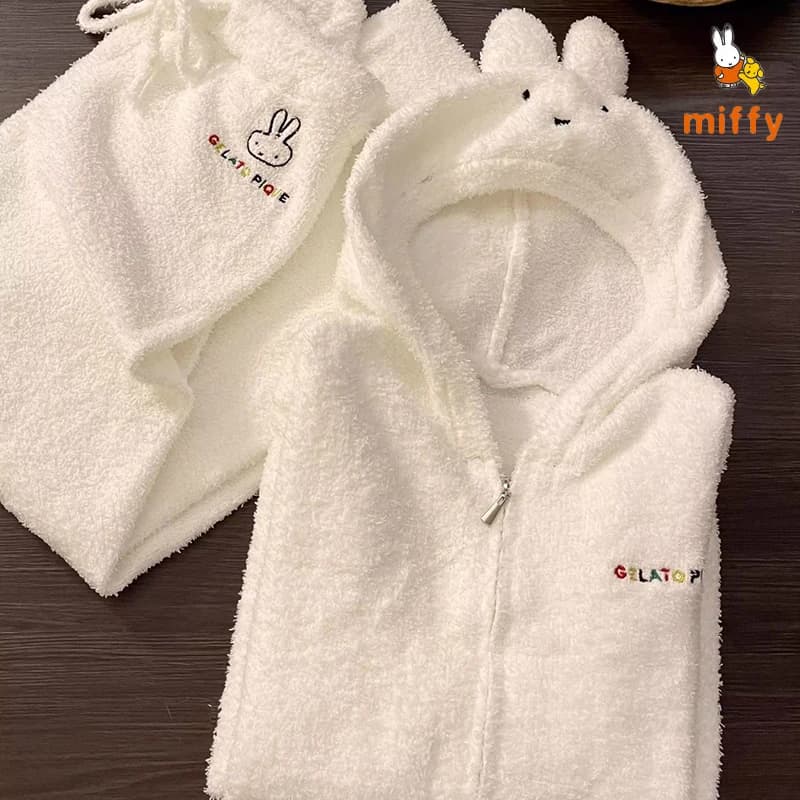 Pyjama Kawaii Miffy, vêtements de détente créatifs à capuche, confortables, ensemble de vêtements de