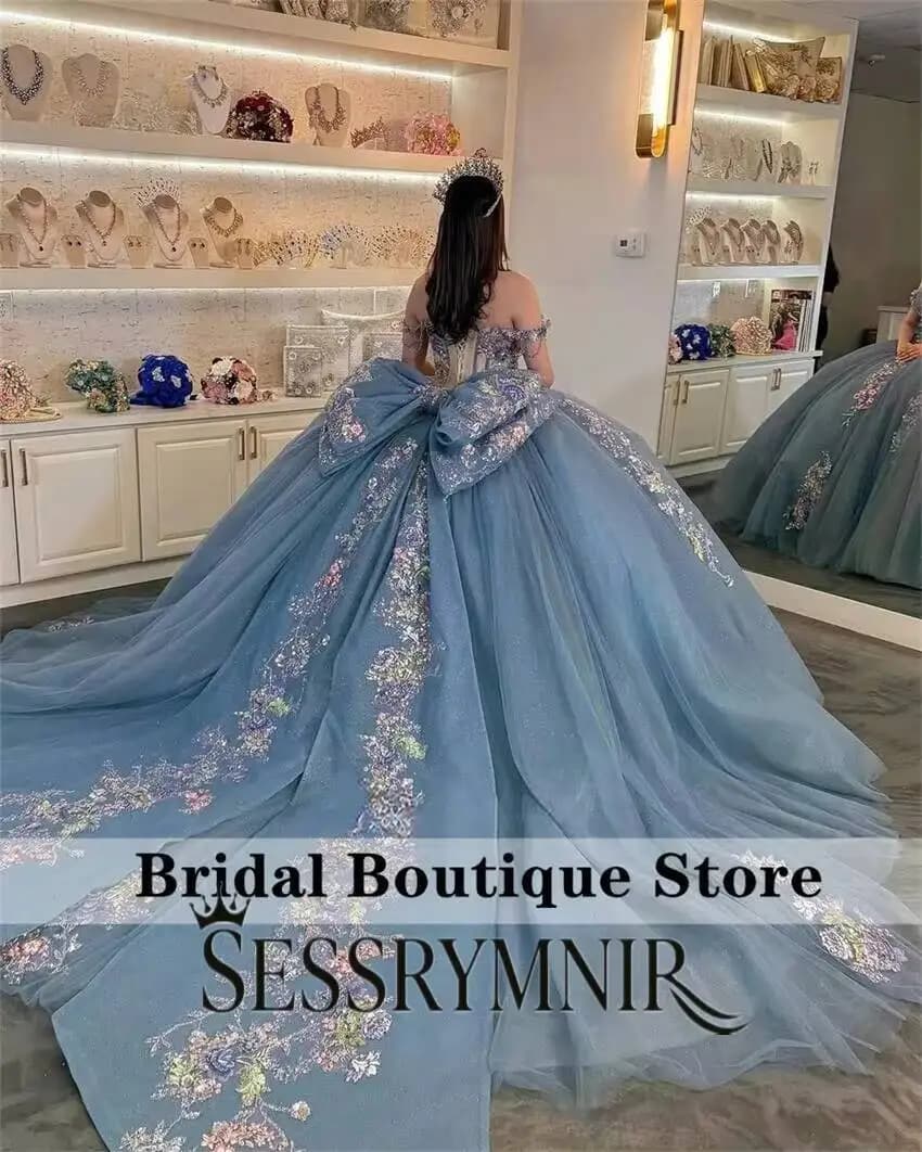 Nouvelle robe de bal bleue de luxe, robes de Quinceanera pour occasions spéciales, avec appliques et