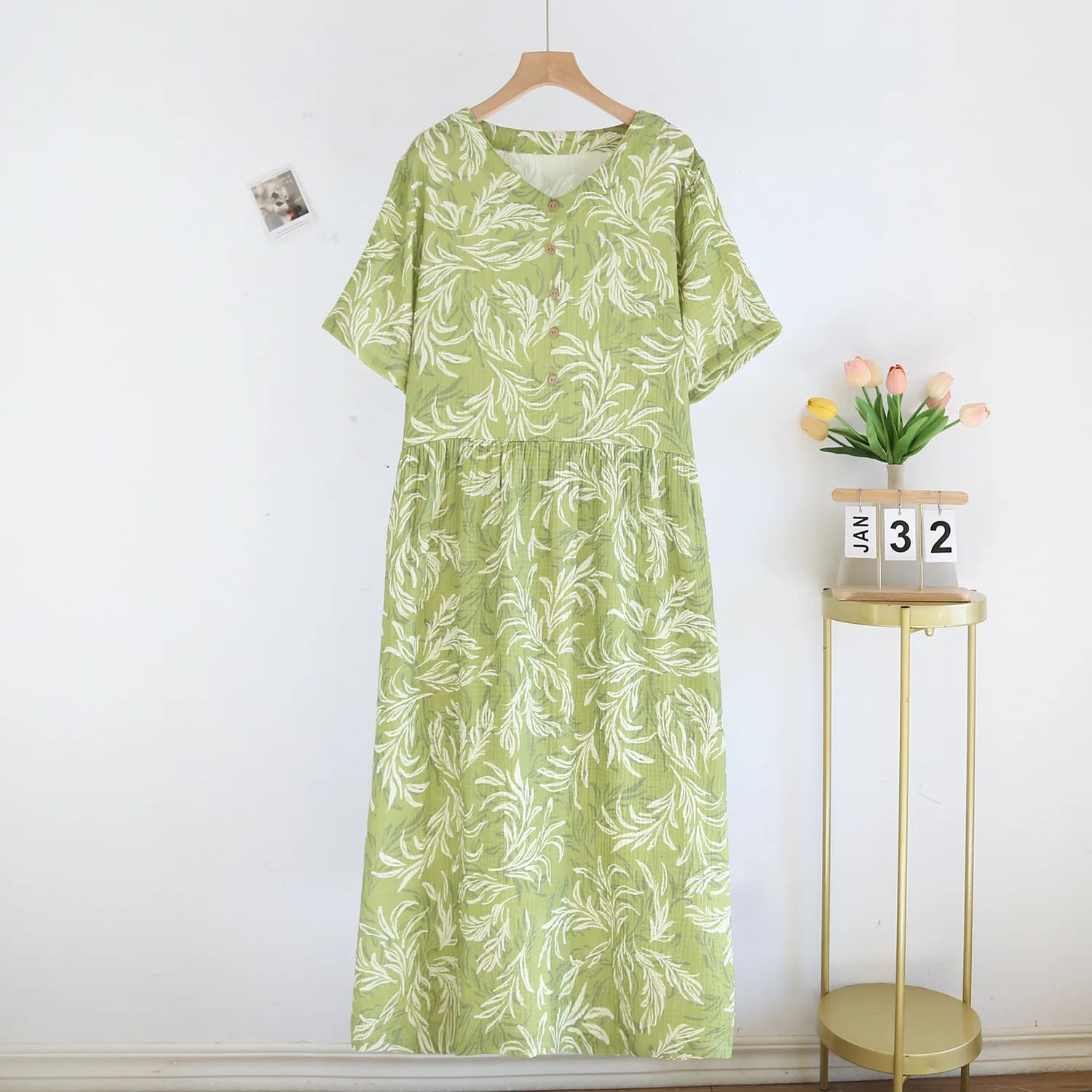 Chemise de nuit 100% coton pour femmes, jupe à manches courtes, col en v, élégante, fleur, ample, po