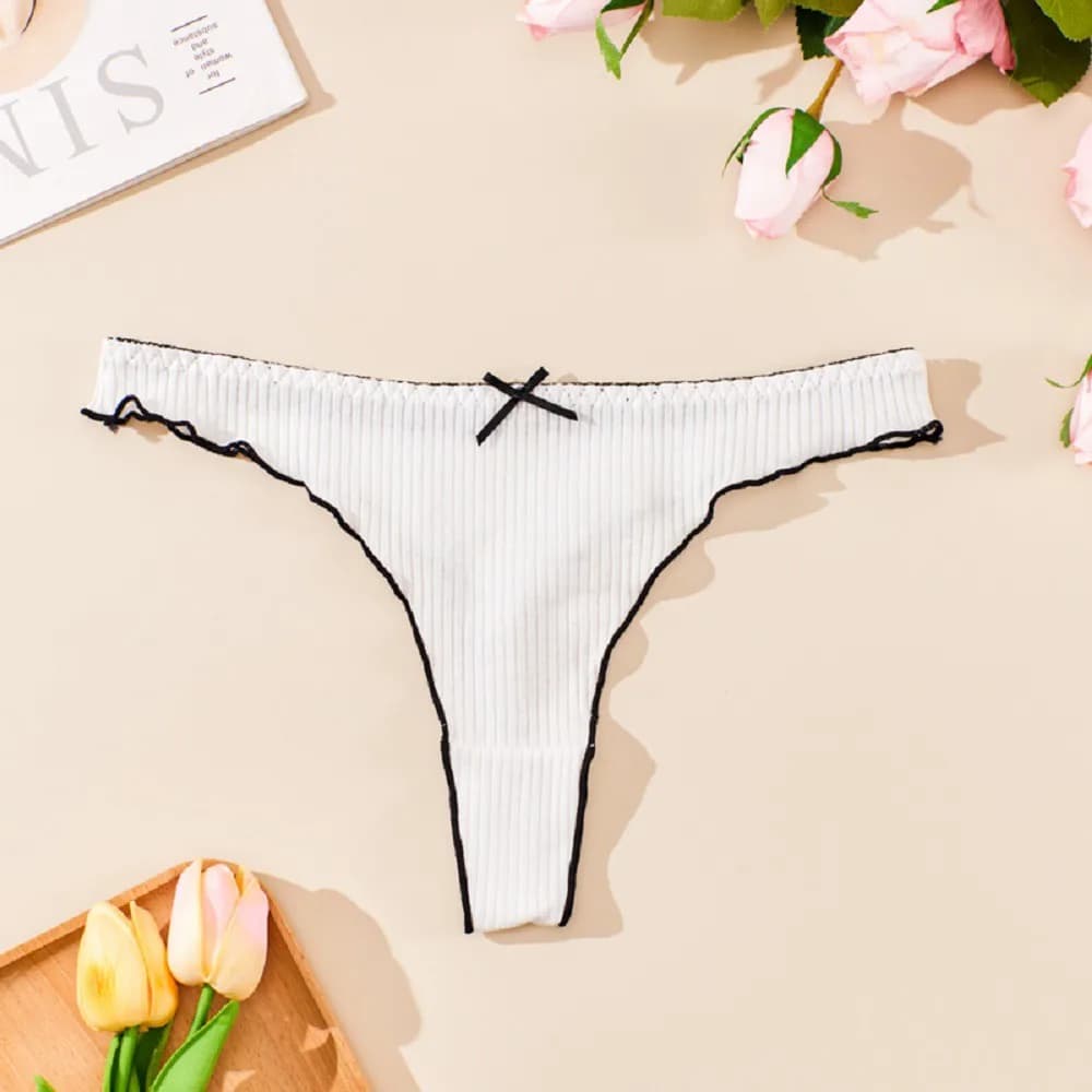 Culotte string en coton avec nœud papillon pour femme, sous-vêtement sexy, couleur unie, taille bass