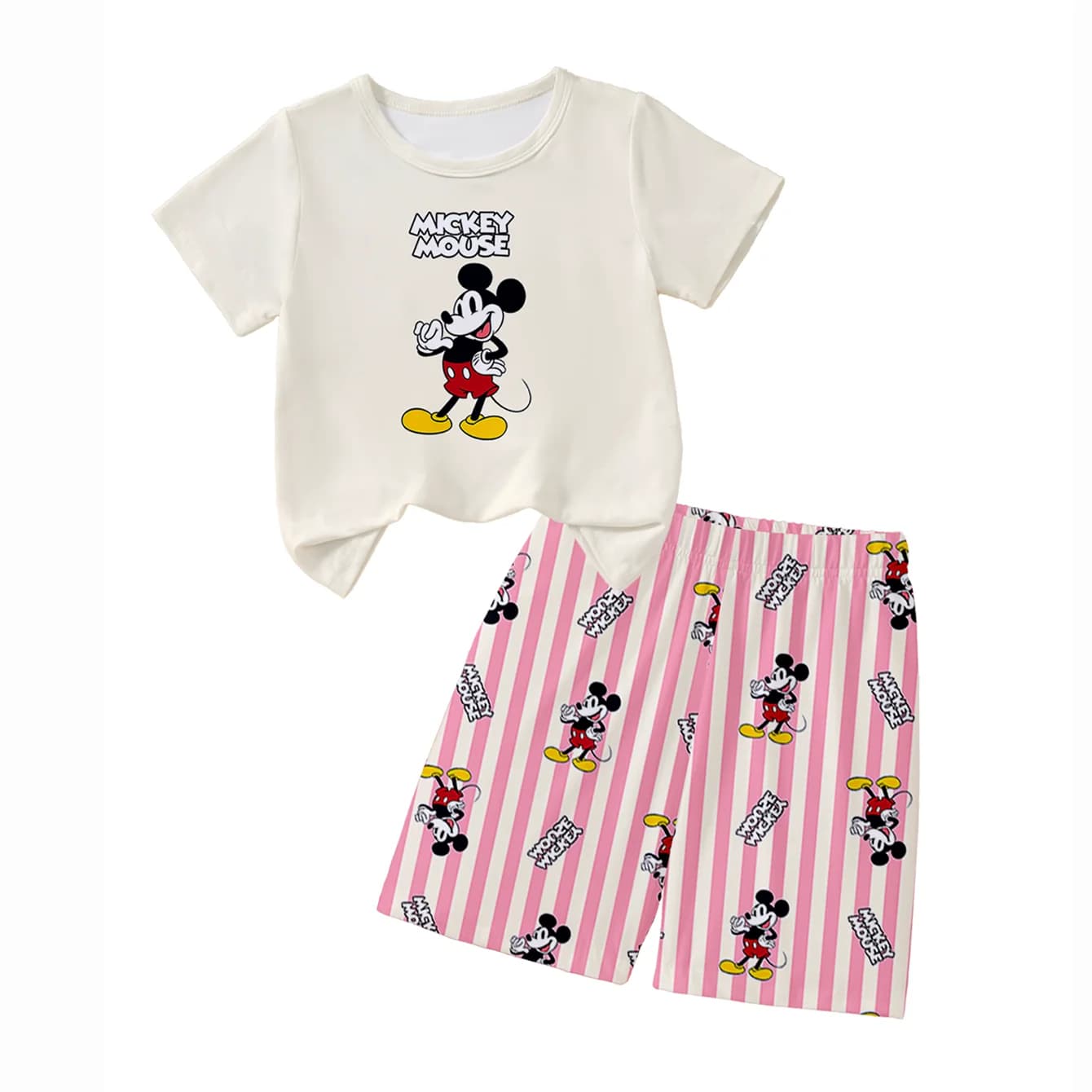 Ensemble pyjama pour femme avec haut à manches courtes et short imprimé dessin animé Disney Mickey, 