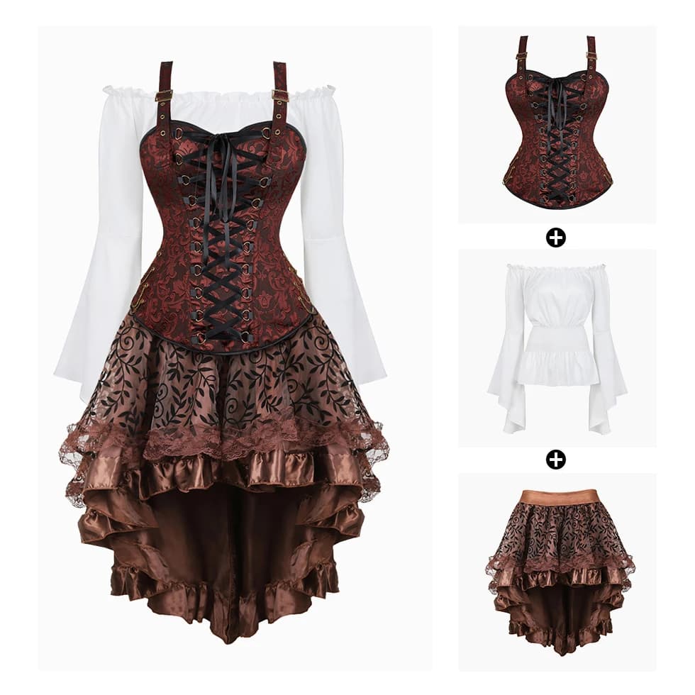 Robe Corset Steampunk pour femmes, Corset gothique avec bretelles, Costume de Cosplay d'halloween, e