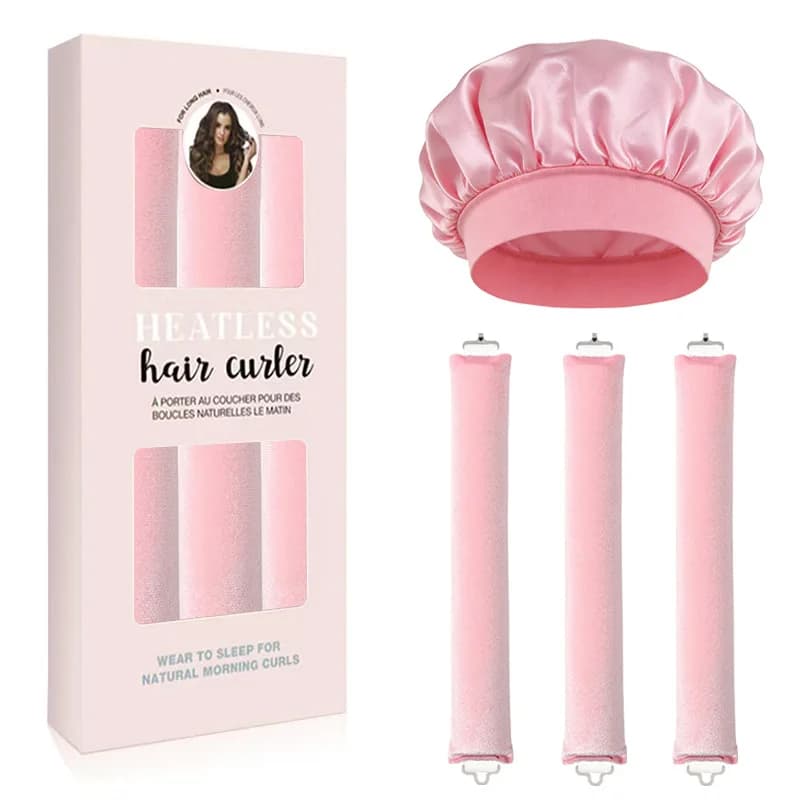 Kit de bouclage sans chaleur, bonnet de nuit en satin, tube à boucler en mousse pour grandes boucles