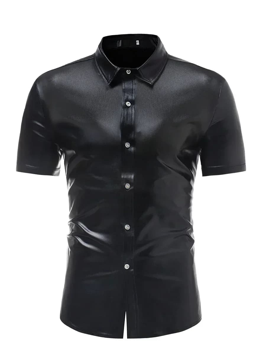 Chemises de soirée brillantes pour hommes, mode or argent, coupe cintrée, manches courtes, vêtements