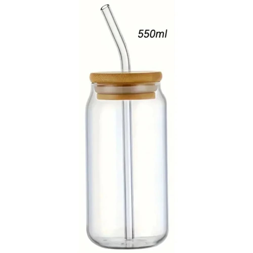 Tasse en verre de 350/550ml avec couvercles en bambou et paille en verre, 1 pièce, verre à boire en 