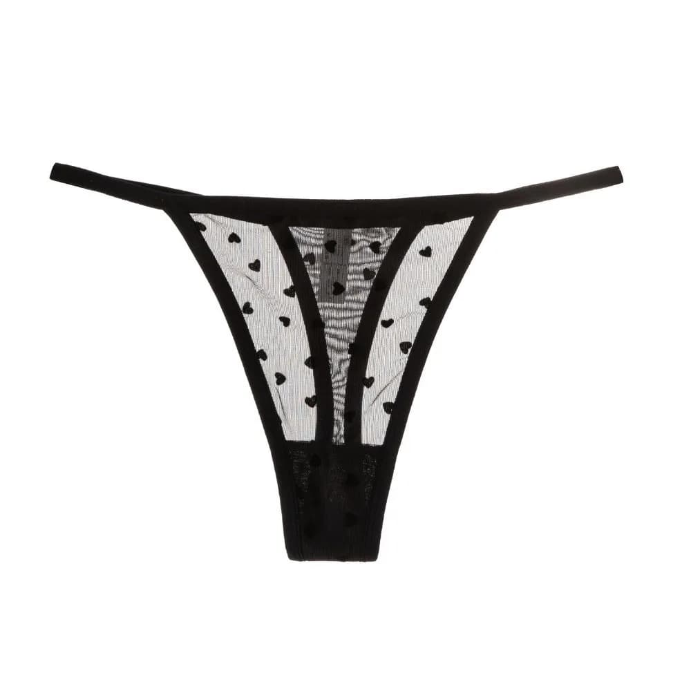 Lingerie String en résille transparente à motif cœur, à fines bretelles, taille basse
