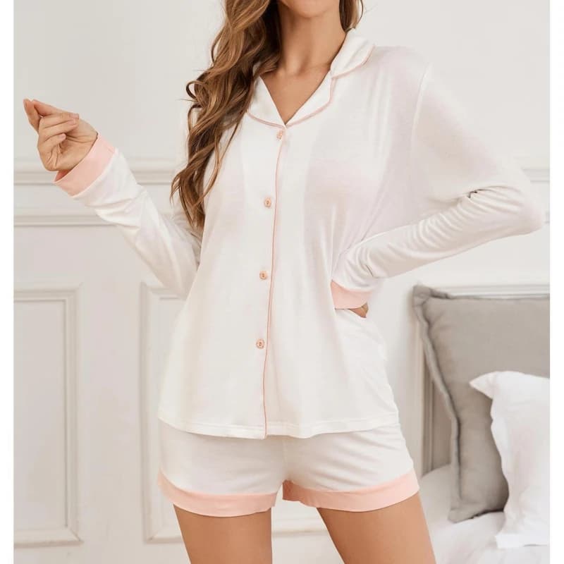 Pyjamas pour femmes, chemises à manches longues d'été, shorts, ensemble deux pièces, vêtements de ma