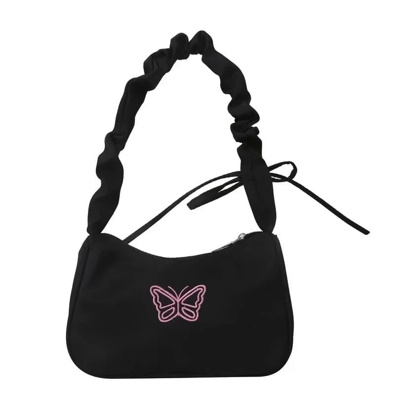 Sac à bandoulière brodé avec nœud papillon, Style Y2k, poignée à volants, fourre-tout en Nylon avec 