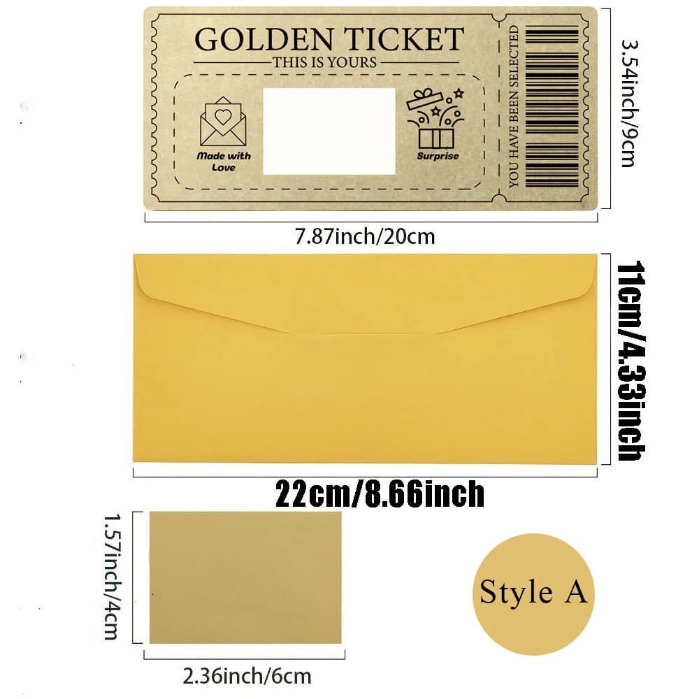 3 pièces/ensemble billet doré carte à gratter ensemble de billets de voyage à gratter avec enveloppe