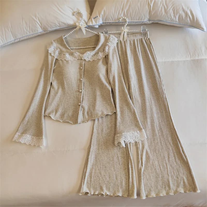 Pyjama élégant et doux pour femmes, ensemble pantalon à manches longues, boutons, coussin de poitrin