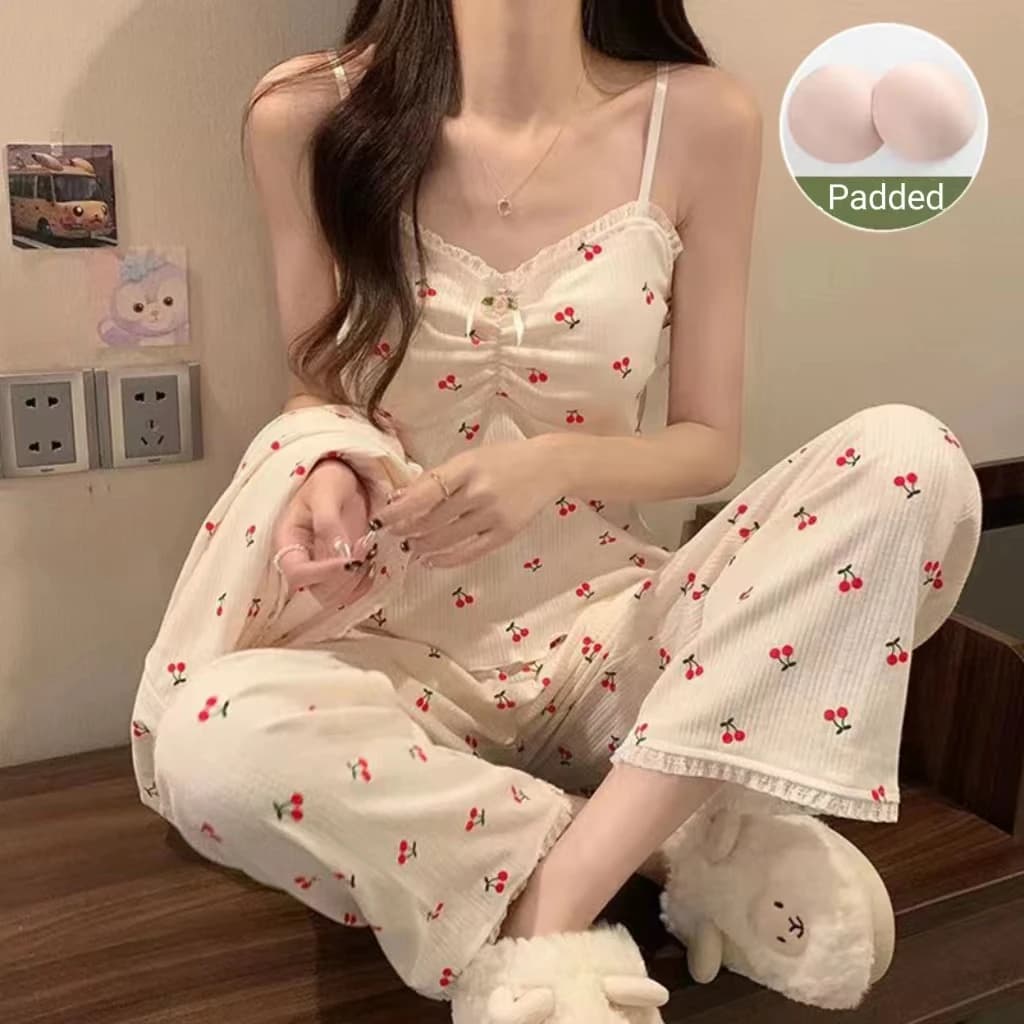 Pyjama à manches longues pour femme, ensemble trois pièces avec coussin, pantalon à bretelles, doux,