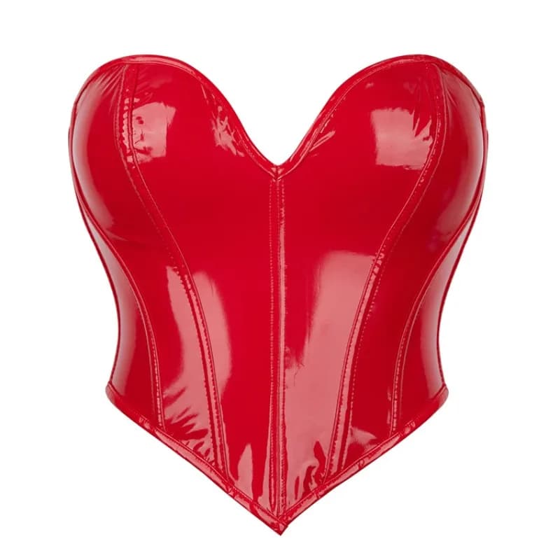 Corset en cuir rouge brillant pour femmes, bustier Sexy, torse court, sous-vêtements façonnant le co