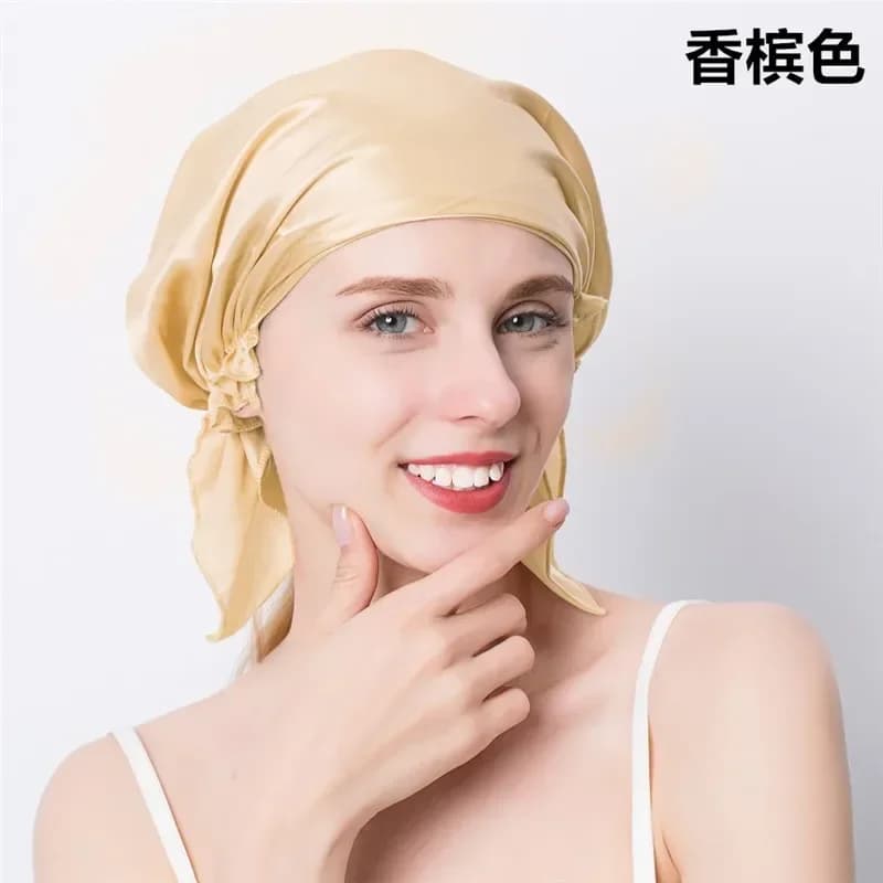 InjSatin-Bonnet de nuit en satin, turban élastique en polyester, bonnet de douche, couvre-chef pour 