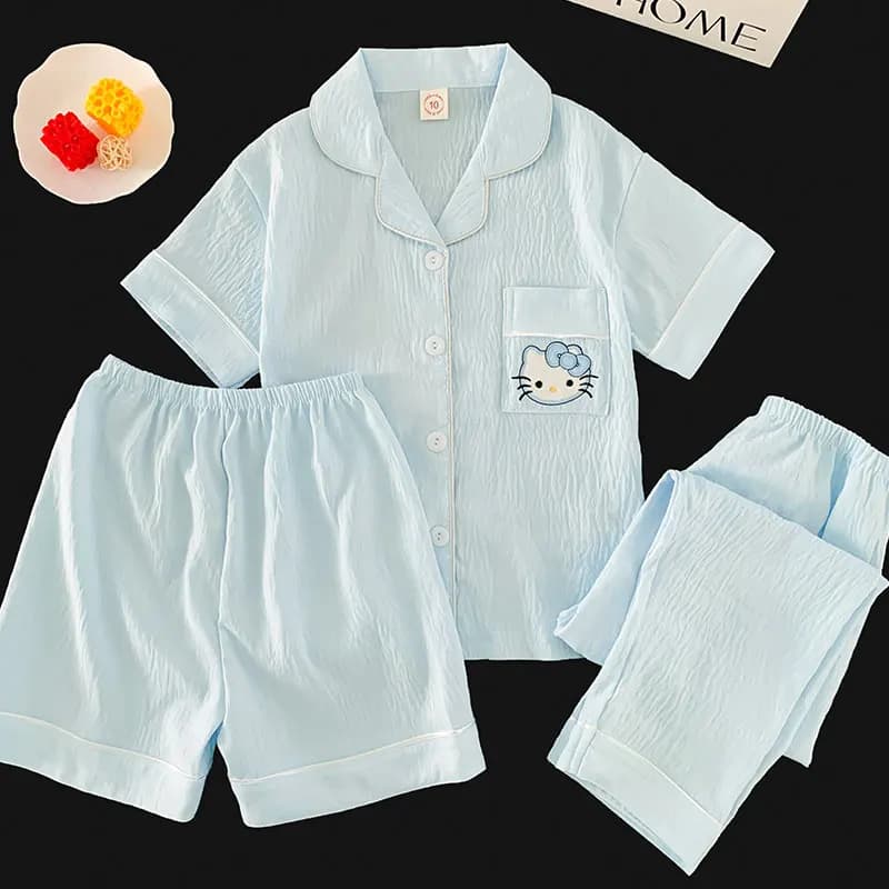 Adorable ensemble pyjama trois pièces HELLO KITTY, un haut à manches courtes et un short et un panta
