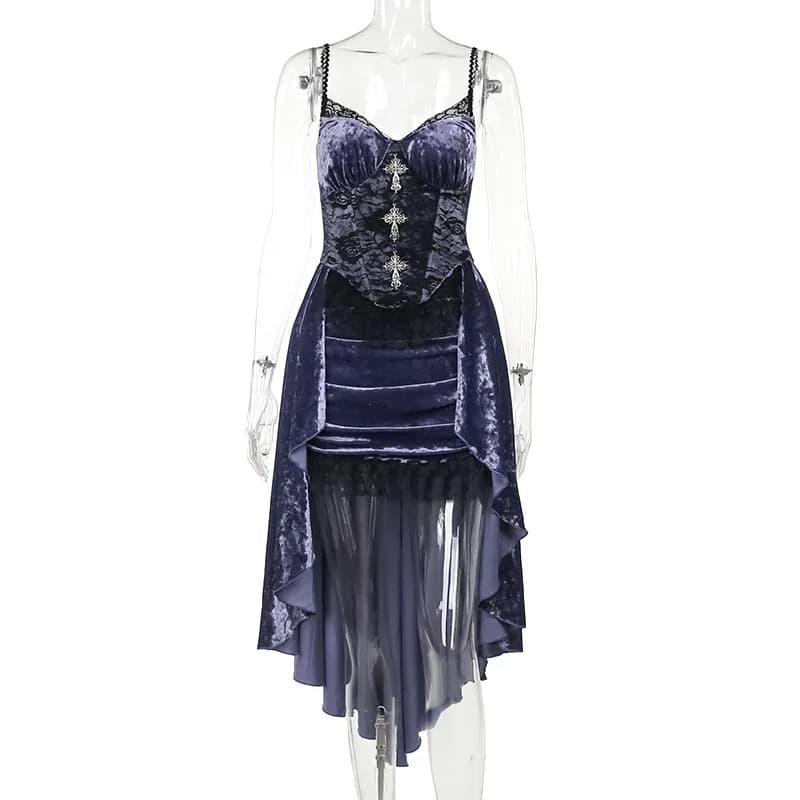 Robes trapèze gothiques sombres en velours pour femme, élégantes pour soirée, style Lolita, tenue de