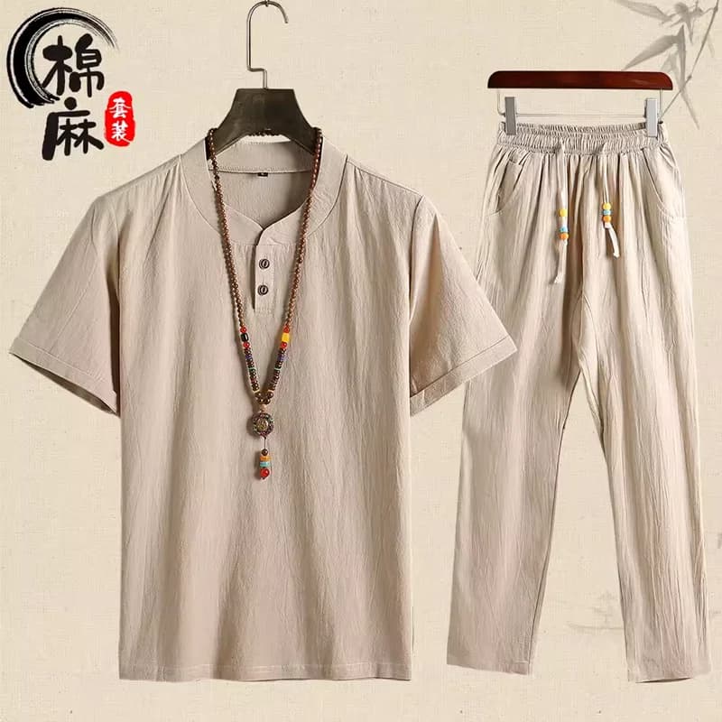 Pyjama en lin de coton pour hommes Pyjamas à manches longues printemps et automne Vêtements de nuit 