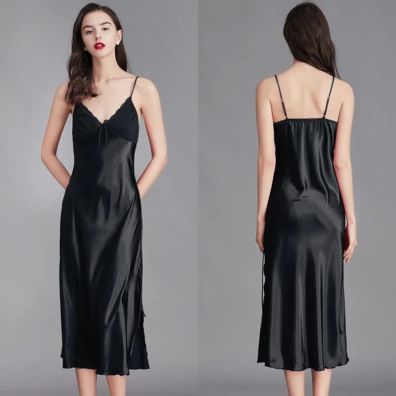 Chemises de nuit pour femmes longues sans manches robes de nuit Satin soie Chemise Lingerie robe Sli
