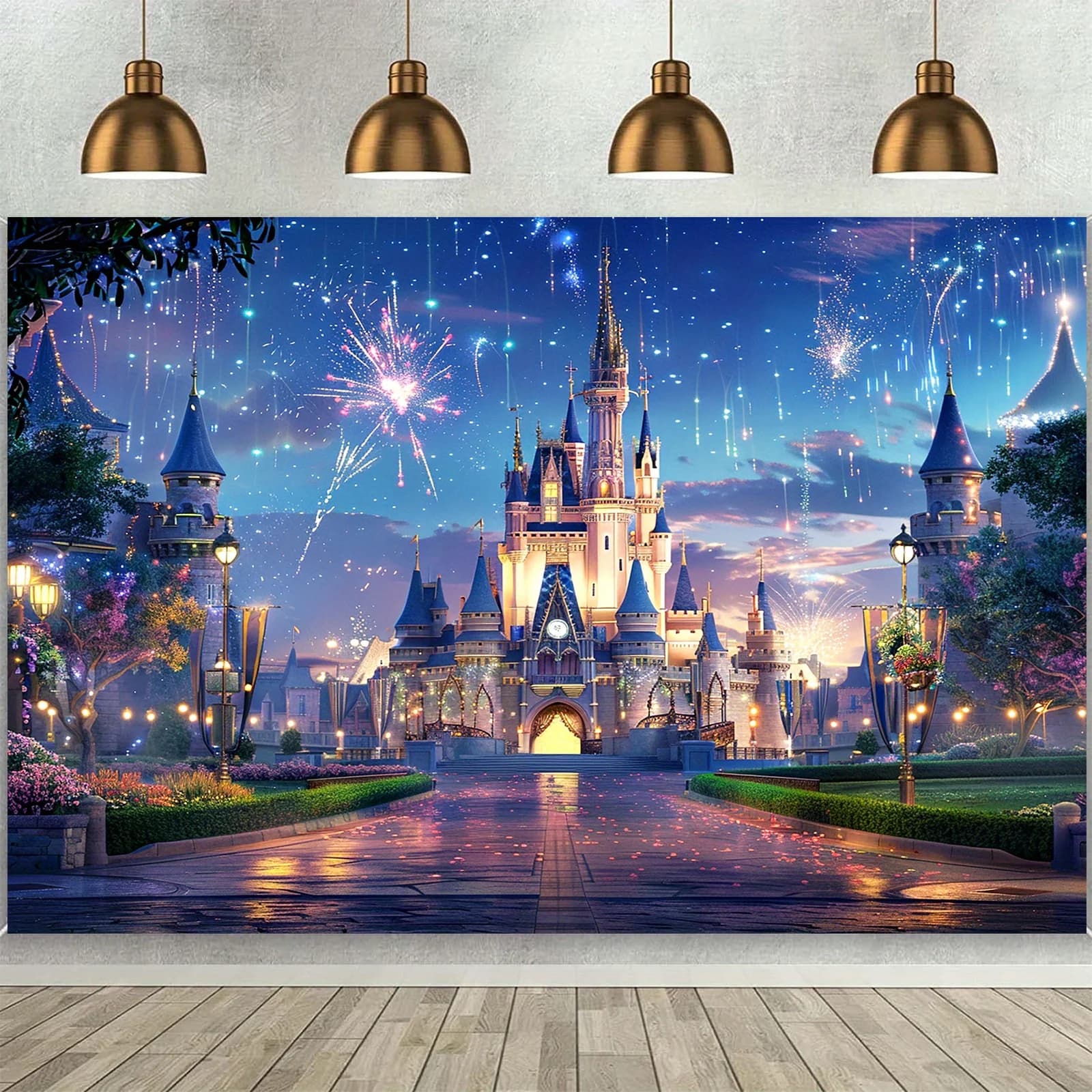 Tissu de fond multifonctionnel pour feux d'artifice Castle Night, en polyester, adapté aux fêtes d'a