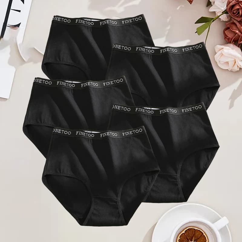 FINETOO 5 pièces/ensemble coton taille haute culottes pour femmes sans couture doux confortable cale