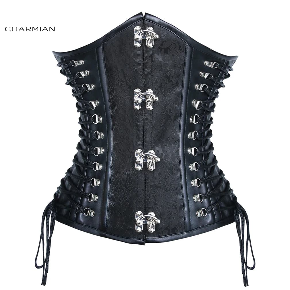 Charmian Steampunk Corset en cuir femme Vintage grande taille spirale acier désossé PVC Corset sous 