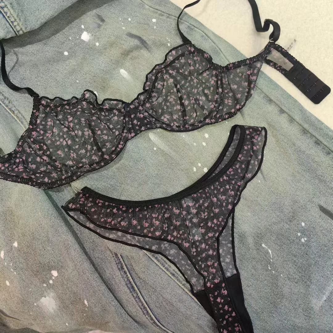 Ensemble de Lingerie à imprimé Floral pour femmes, soutien-gorge Sexy en dentelle, français, Ultra f