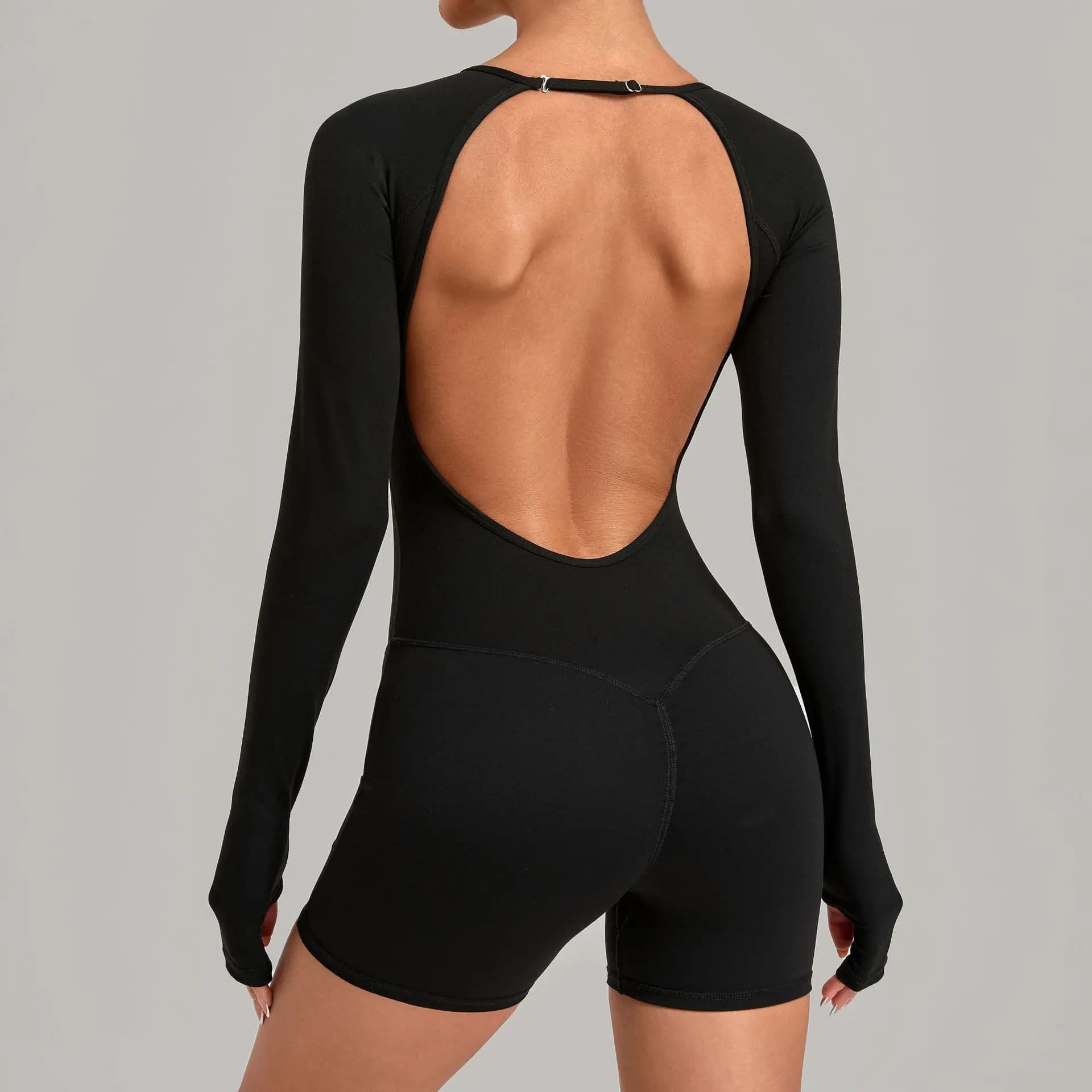 Combinaison de sport dos nu réglable à col rond avec coussinets de poitrine, body push-up pour femme