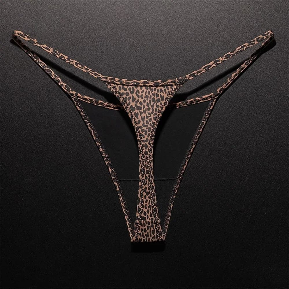 String imprimé léopard pour femmes, fente haute, sous-vêtements Sexy en soie glacée, sans couture, u