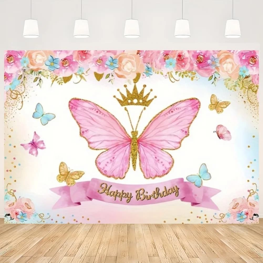 Bannière d'anniversaire papillon rêveuse, décoration de fond pour fête prénatale, fleurs, pour enfan