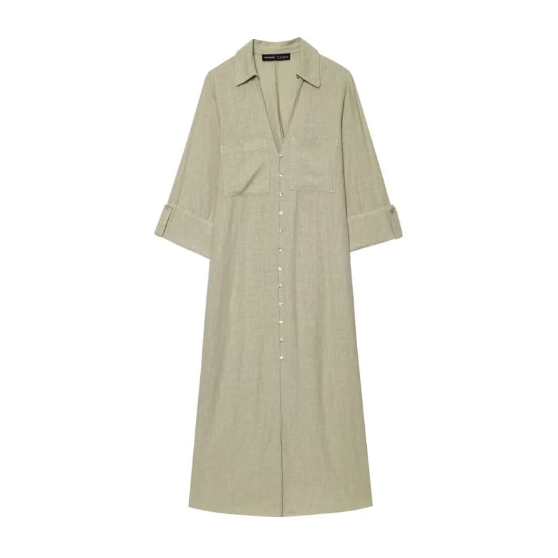 BSAY robe robe pour femmes mode été chemise Style simple boutonnage longue revers robes mi-longues f