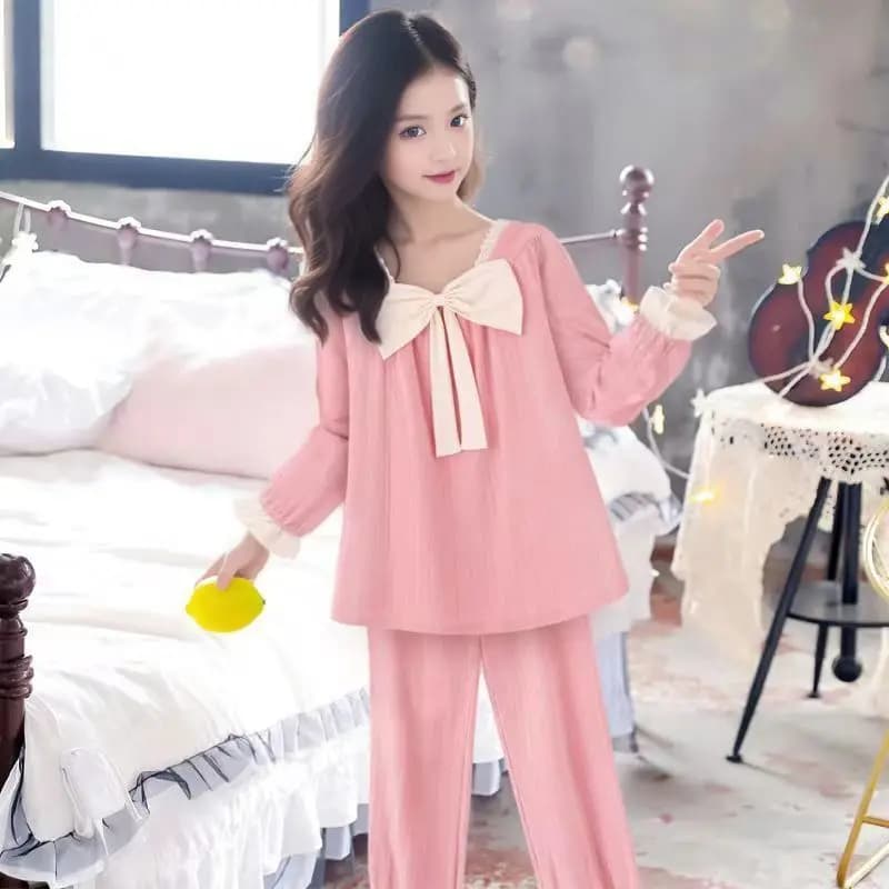 Pyjama deux pièces en fil de coton fin pour filles, costume à manches longues, Style princesse, vête